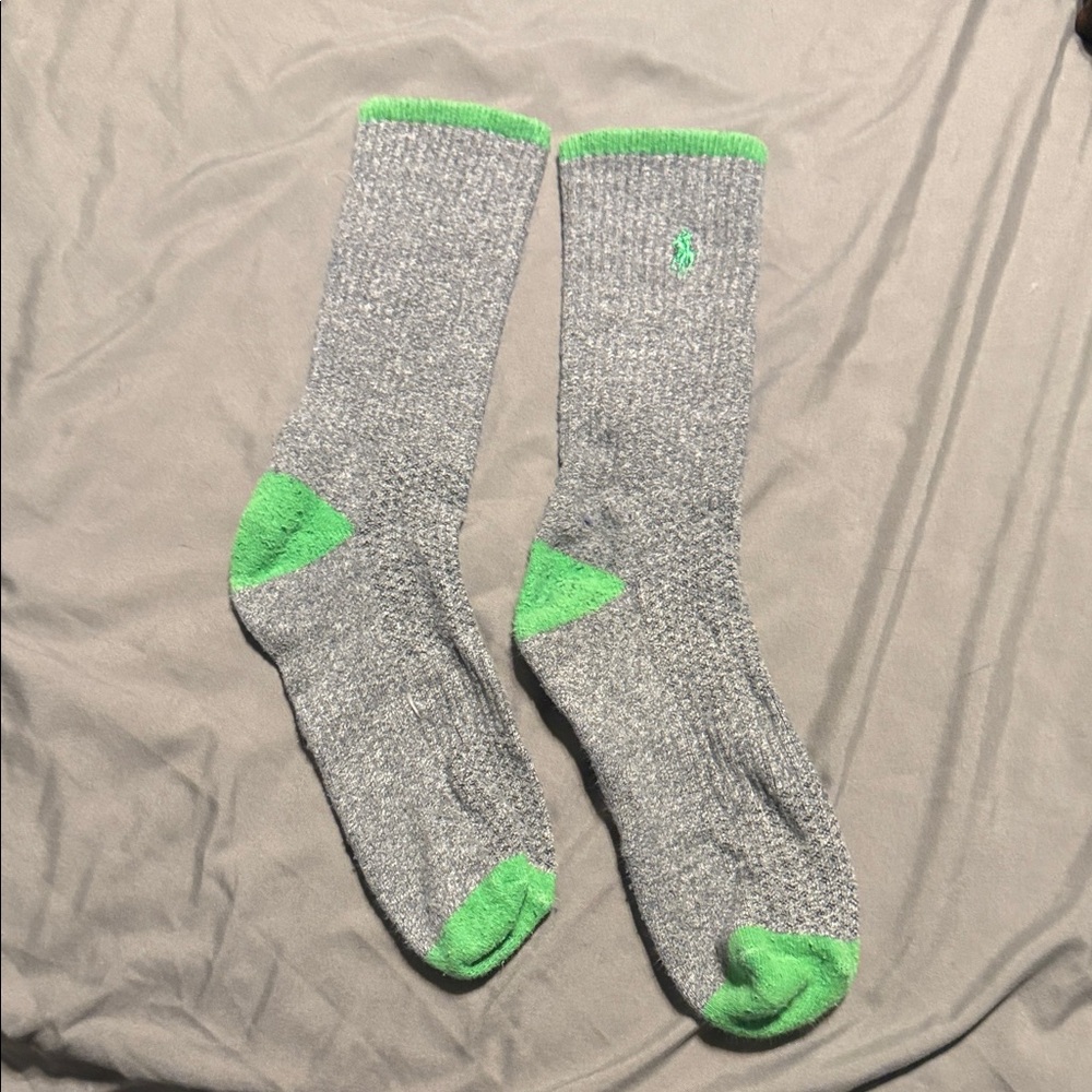 Polo by Ralph Lauren Gray Socks with Green Accents. Size 10-13